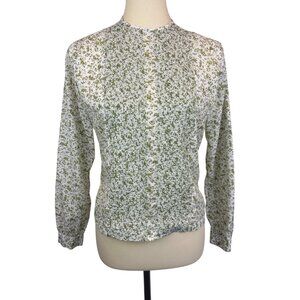 Vintage Ship n Shore Button Down Blouse S Green Floral Forest Animals Long Sleev